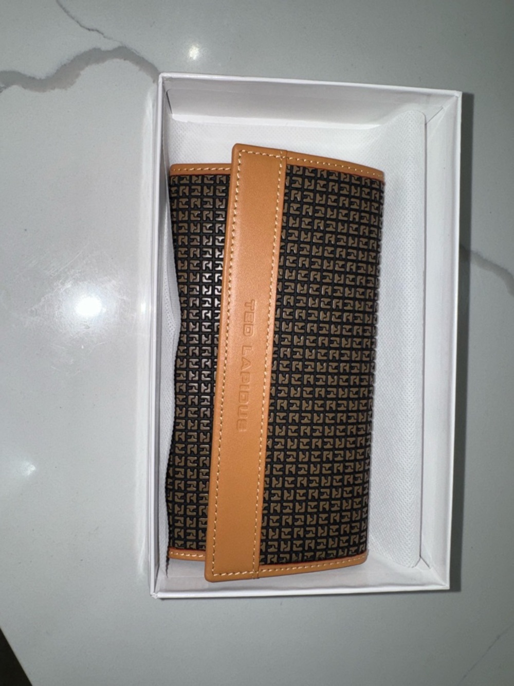 Ted Lapidus Women's Brown Patterned Clutch with Tan Trim - Picture 2 of 8